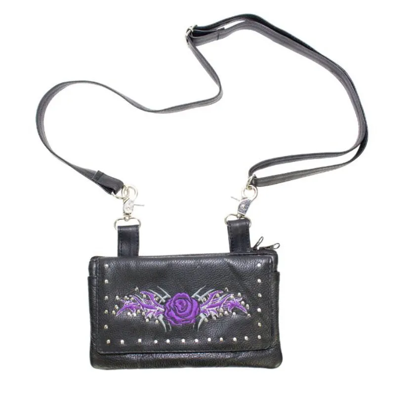 STUDDED ROSE LEATHER CLIP BAG