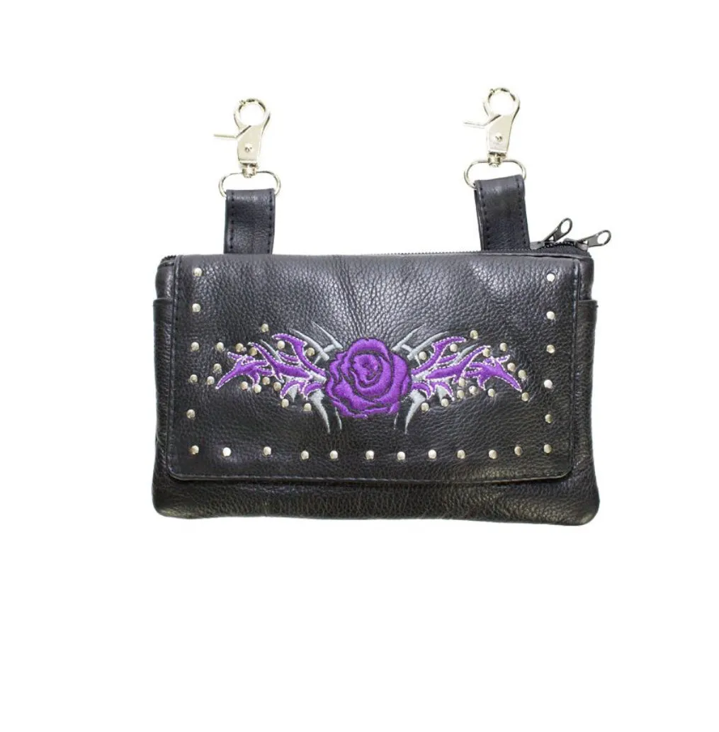 STUDDED ROSE LEATHER CLIP BAG