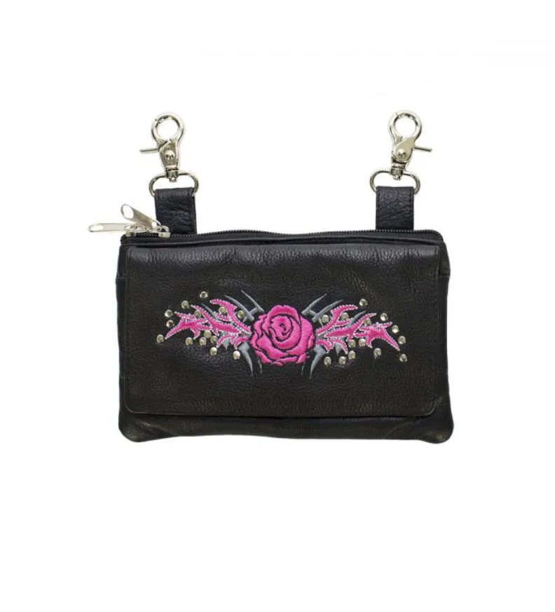 STUDDED ROSE LEATHER CLIP BAG