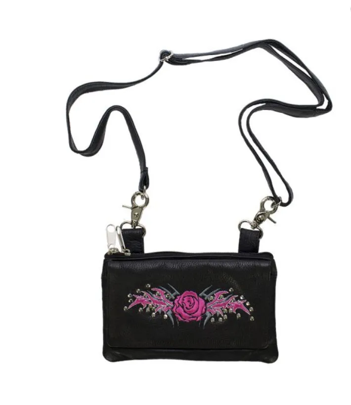 STUDDED ROSE LEATHER CLIP BAG