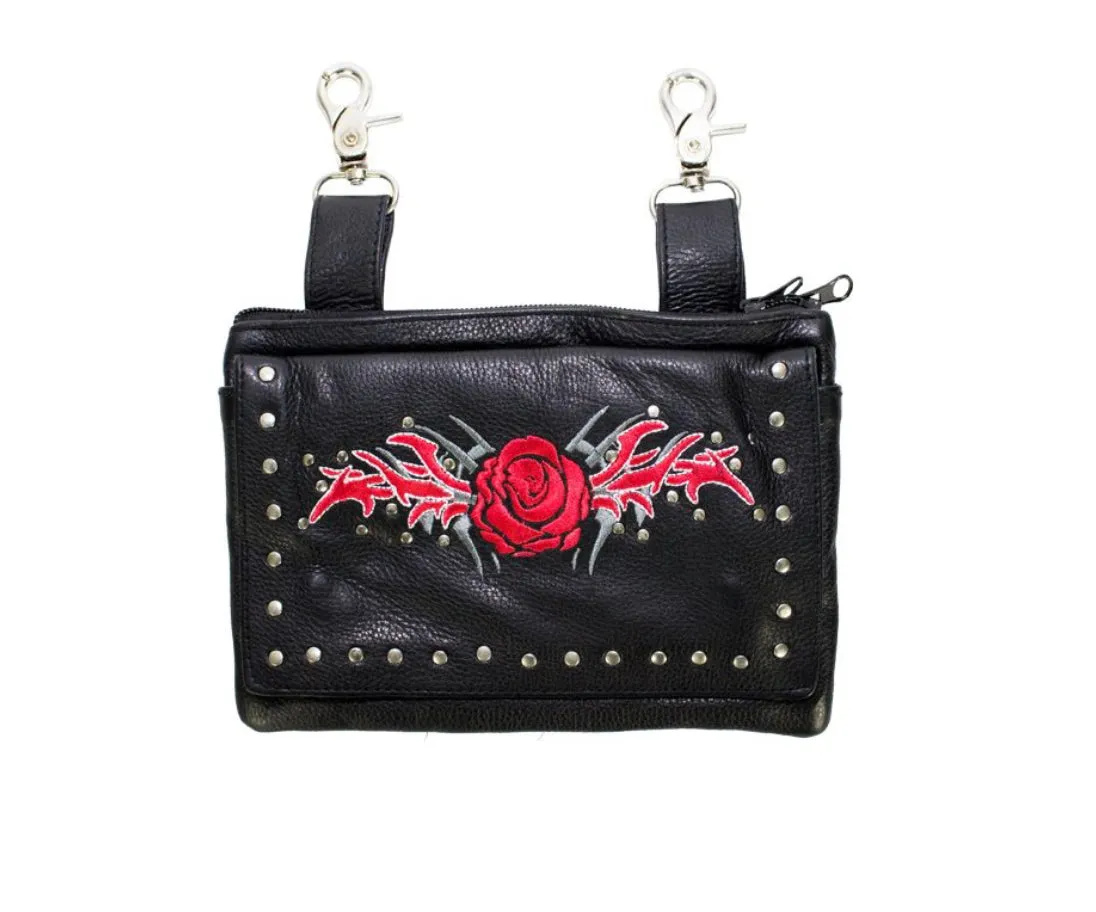 STUDDED ROSE LEATHER CLIP BAG
