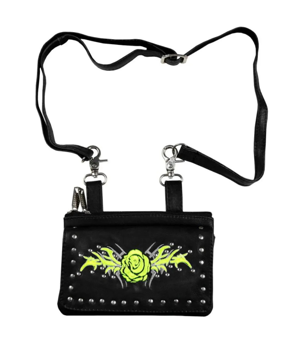STUDDED ROSE LEATHER CLIP BAG