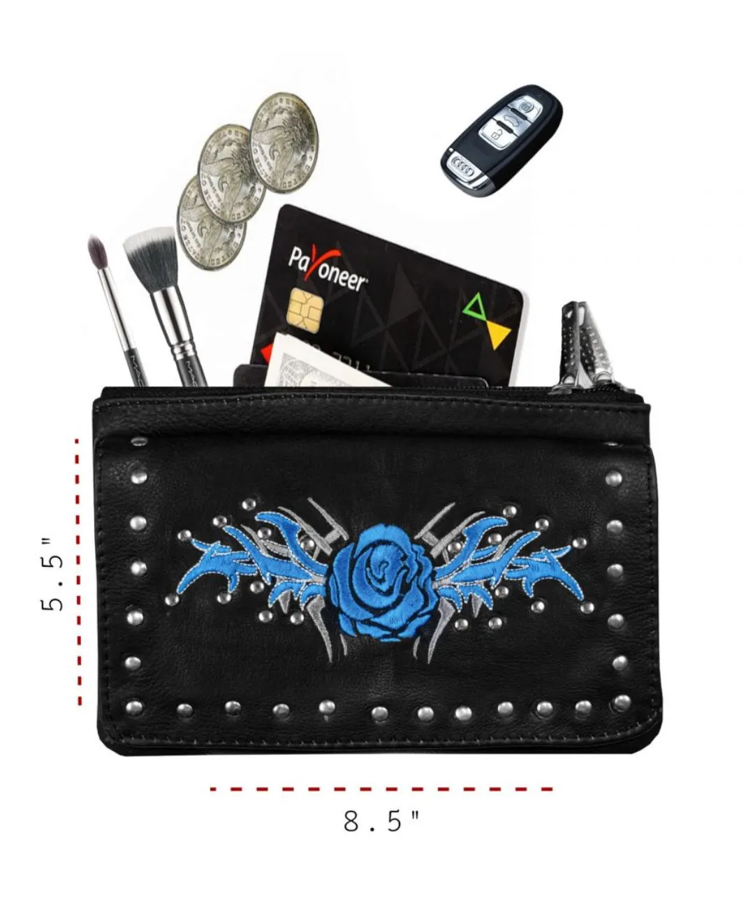STUDDED ROSE LEATHER CLIP BAG
