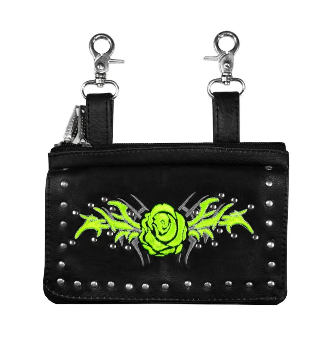 STUDDED ROSE LEATHER CLIP BAG