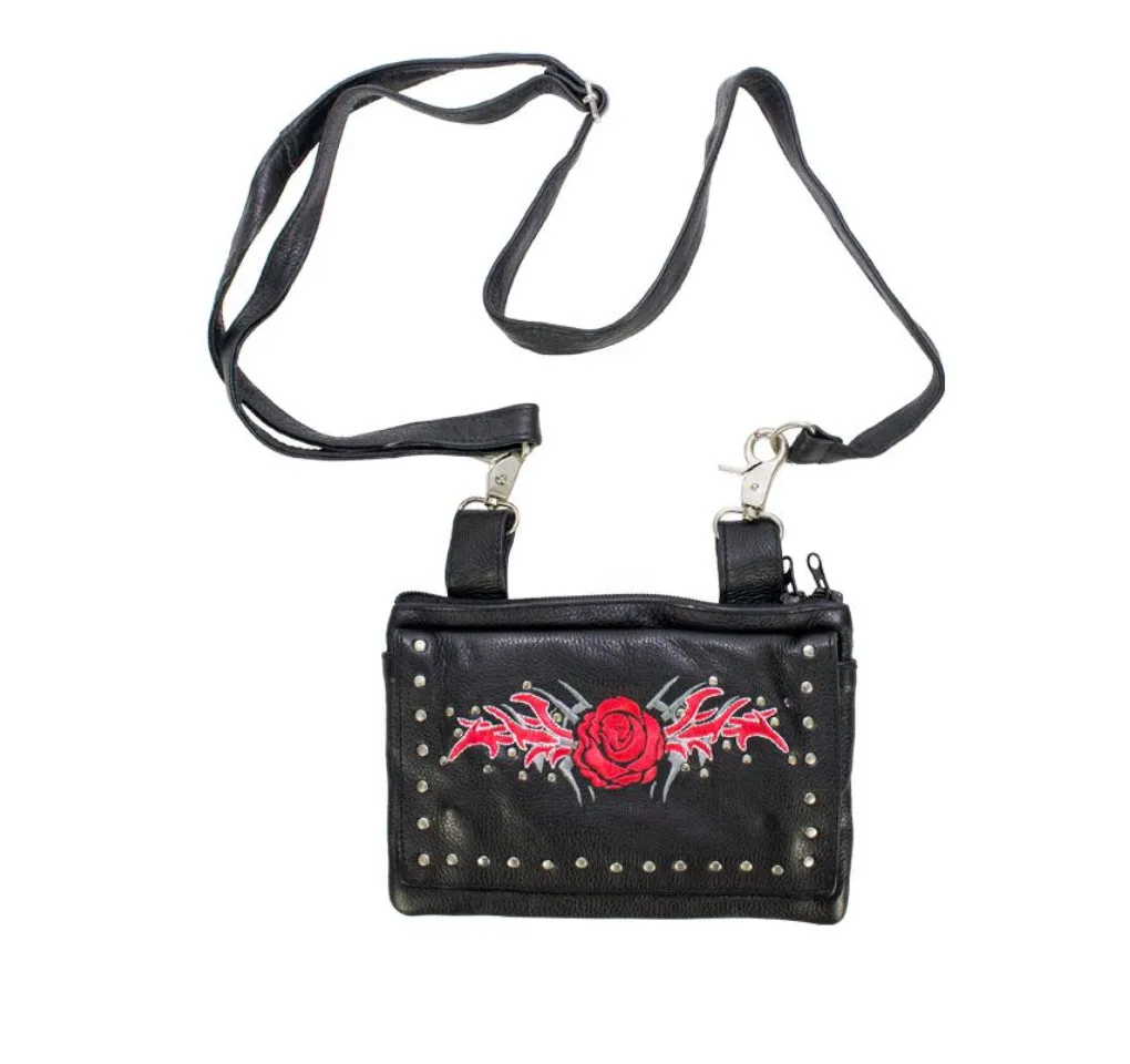 STUDDED ROSE LEATHER CLIP BAG