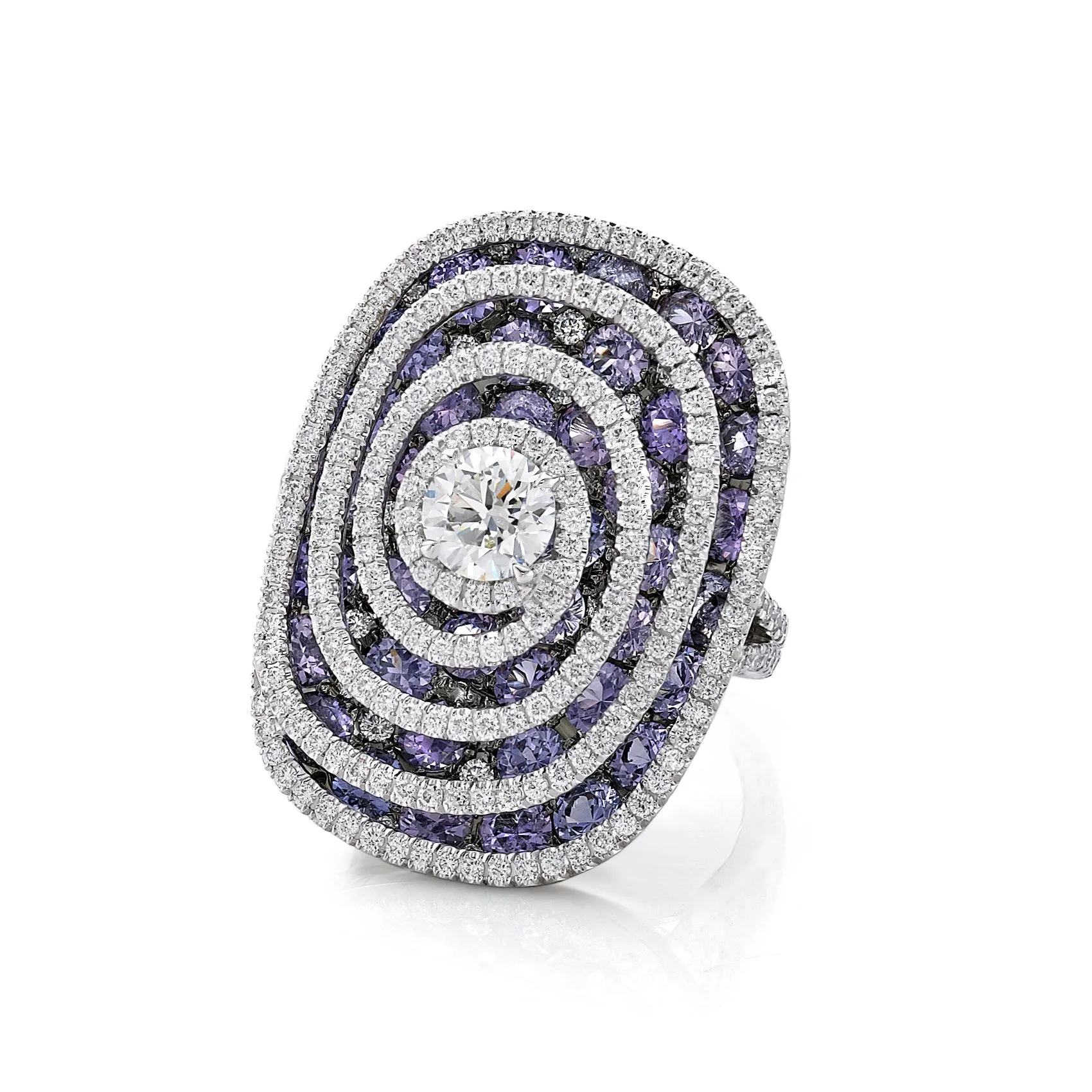 Swirling Diamond Spinel Ring