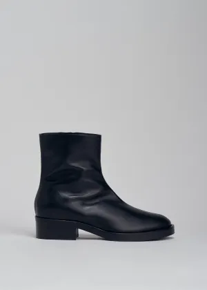 Tall Ankle Boot In Smooth Leather - Black