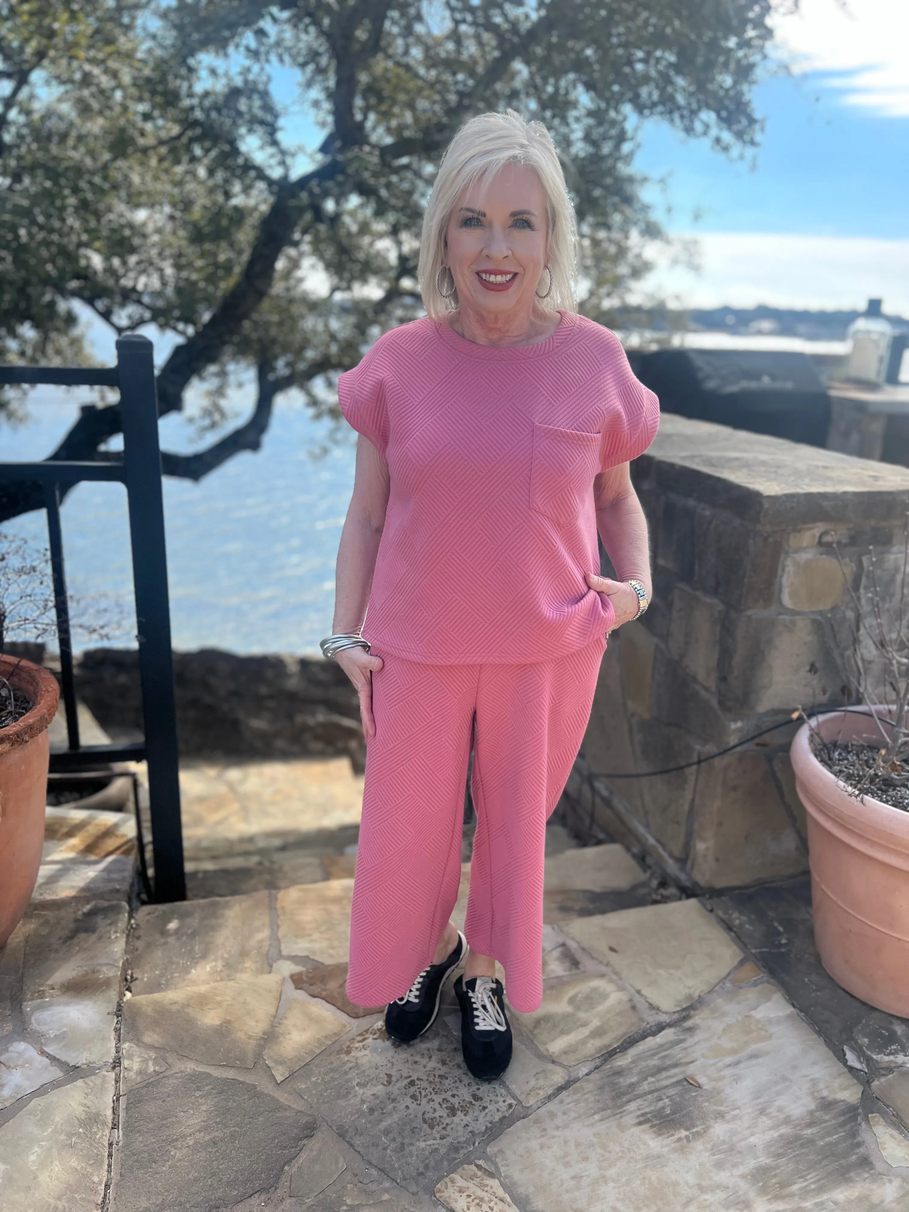 Tammy Textured Pink Crop Pant