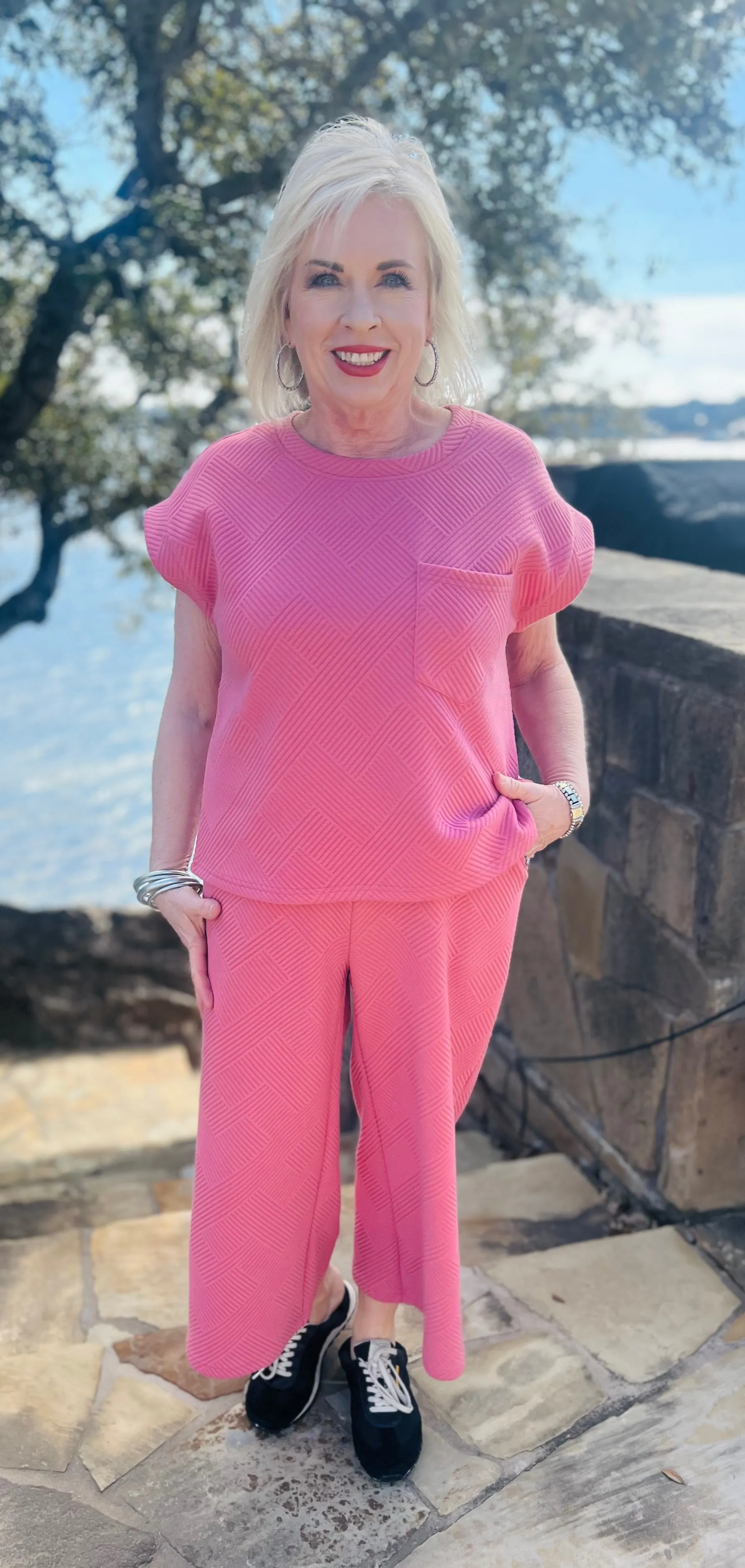 Tammy Textured Pink Crop Pant