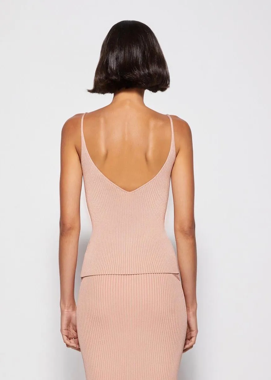 Tatiana Compact Rib V Neck Tank Top (Macchiato)