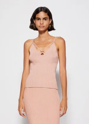 Tatiana Compact Rib V Neck Tank Top (Macchiato)