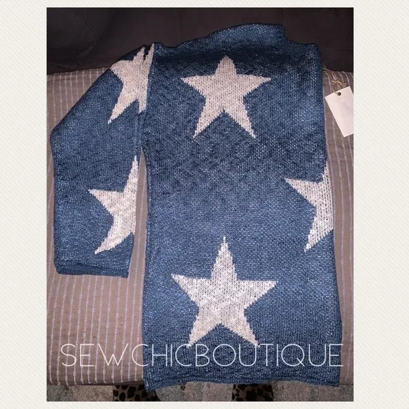 Teal Star Patterned Knitted Pullover Sweater