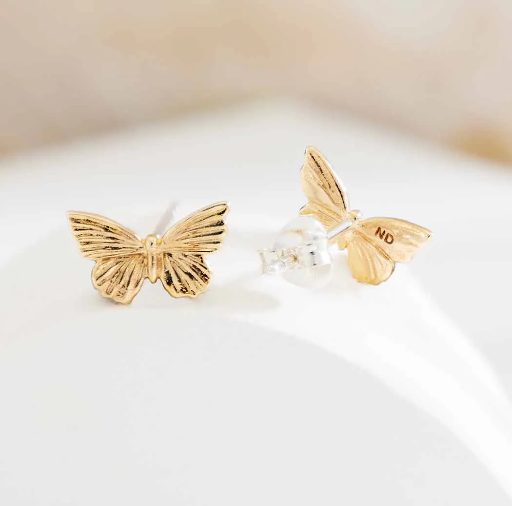 Textured Butterfly Stud Earrings - Bronze