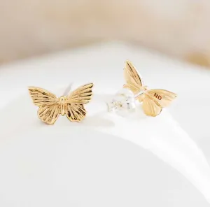 Textured Butterfly Stud Earrings - Bronze