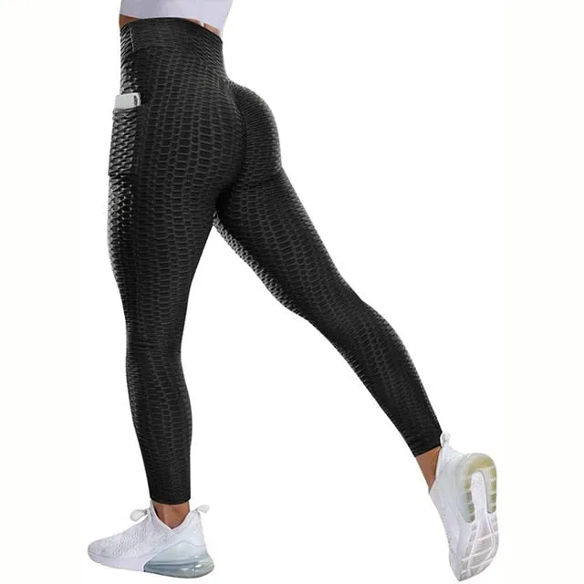 Textured High Rise Leggings - Red No Pockets