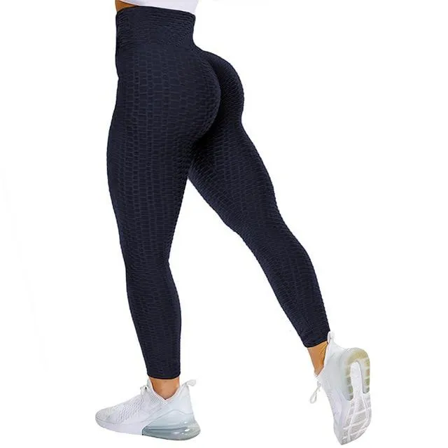 Textured High Rise Leggings - Red No Pockets