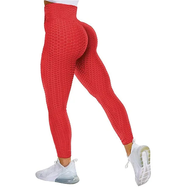 Textured High Rise Leggings - Red No Pockets
