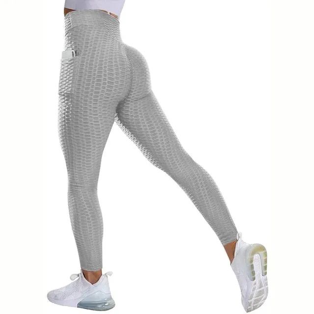 Textured High Rise Leggings - Red No Pockets