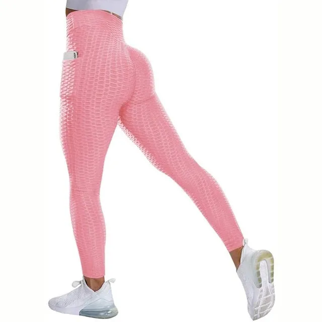 Textured High Rise Leggings - Red No Pockets