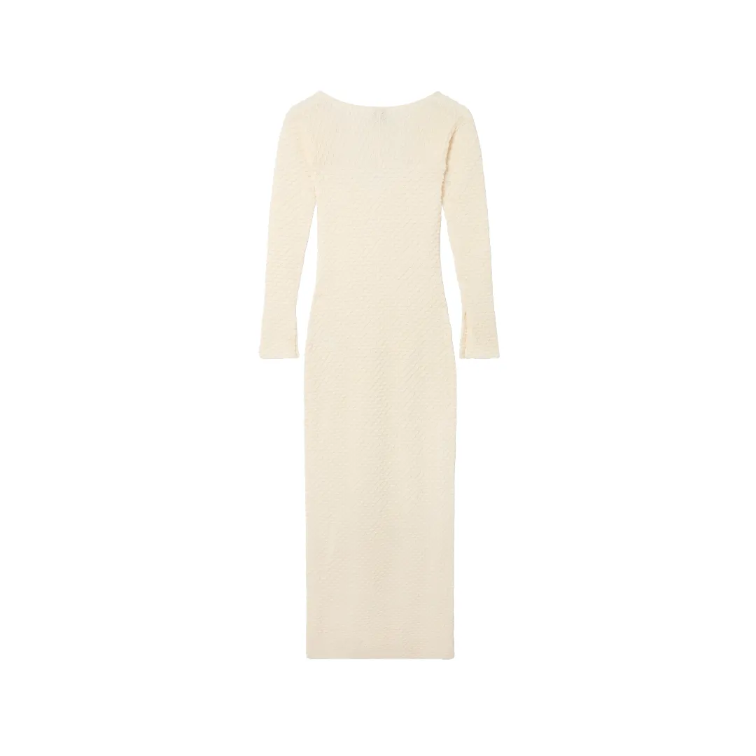 TEXTURED KNITTED DRESS WHITE