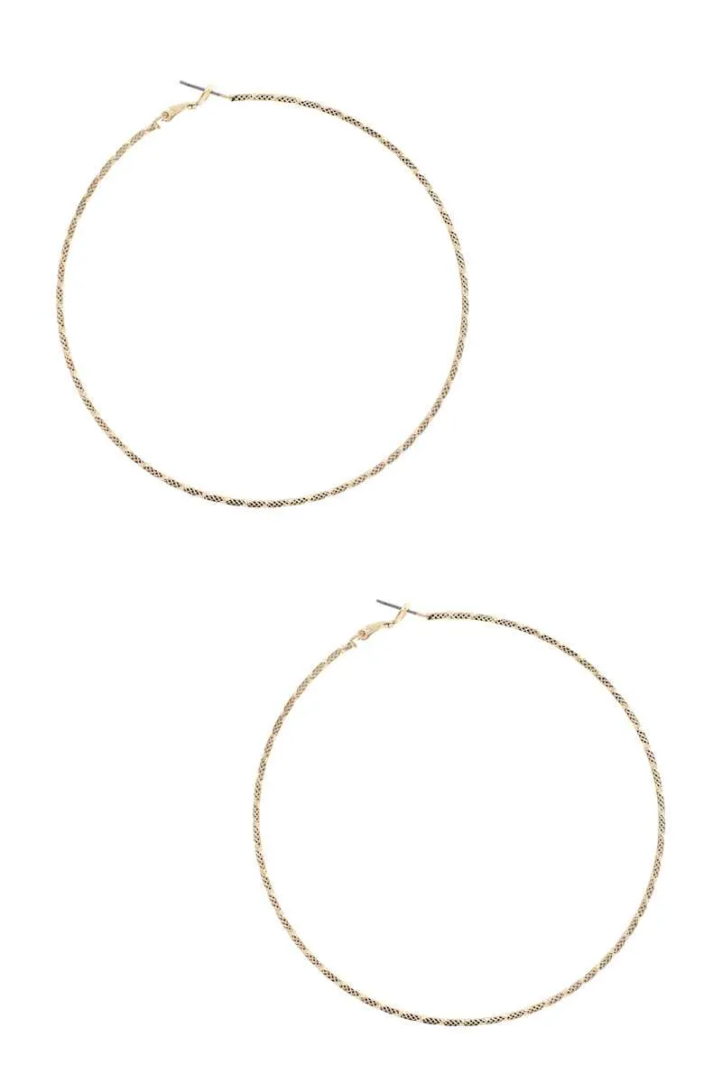 Textured Lined Metal Hoop Earring