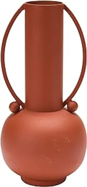 Textured Metal Vase With Handles In Matte Russet