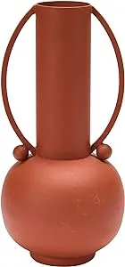 Textured Metal Vase With Handles In Matte Russet