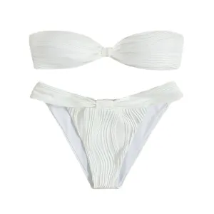 Textured Print Strapless Bikini Set