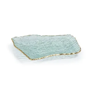 Textured Rectangular Organic Shape Plate with Jagged Gold Rim