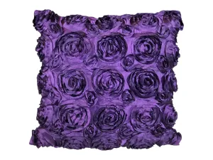 TEXTURED SATIN PILLOW - PURPLE ROSES