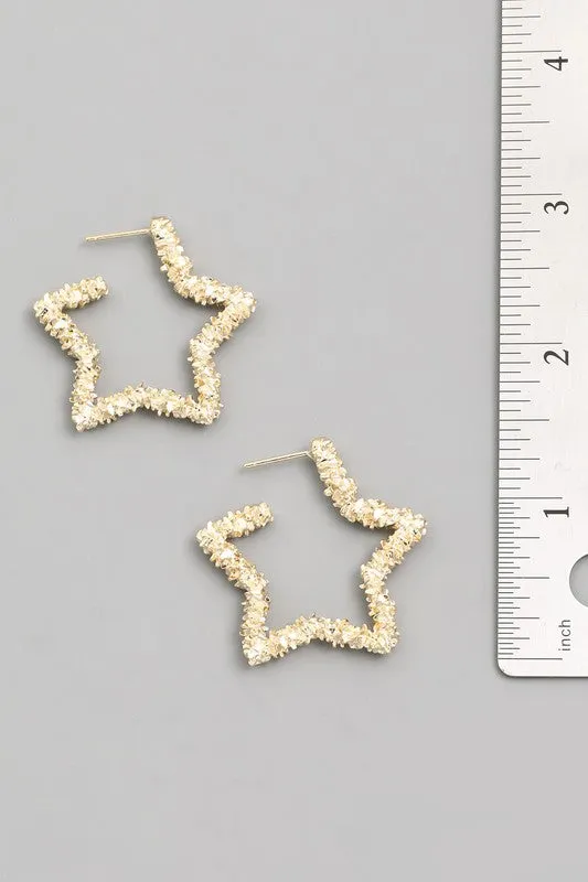 Textured Star Hoop Earrings - Gold