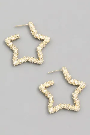 Textured Star Hoop Earrings - Gold