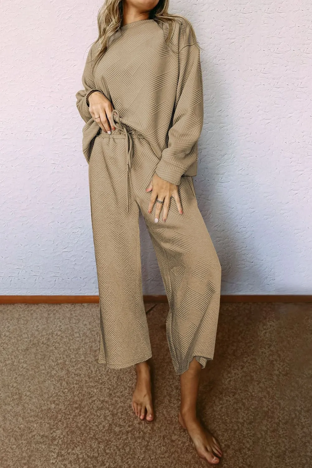 Textured Wide Leg Long Sleeve Set