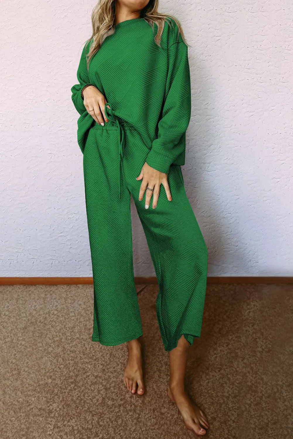 Textured Wide Leg Long Sleeve Set