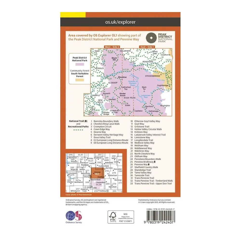 The Peak District - OS Explorer Map OL1 Active