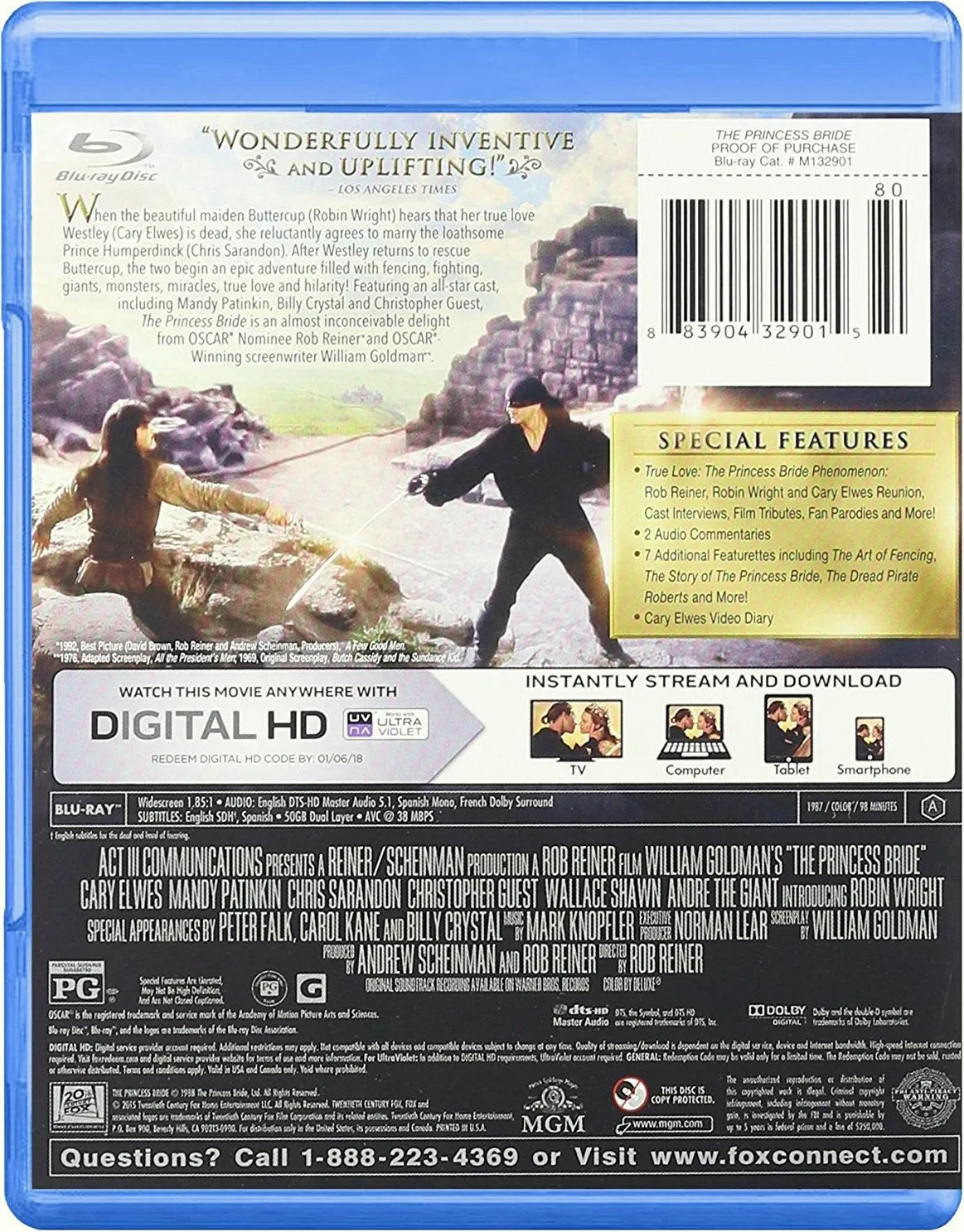 The Princess Bride Blu-Ray   Digital HD (Anniversary Edition) (Free Shipping)