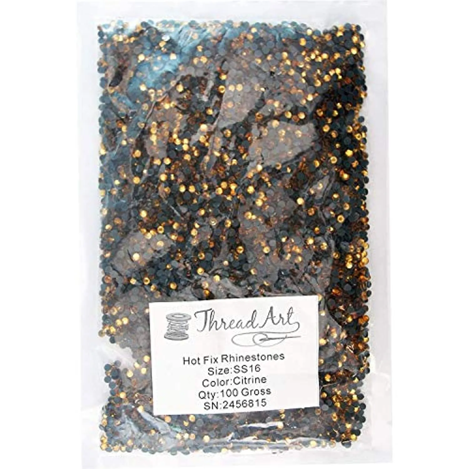 Threadart Bulk Hot Fix Rhinestones Citrine - SS16 (4mm) - 14400 stones - 100 Gross Bulk Pack