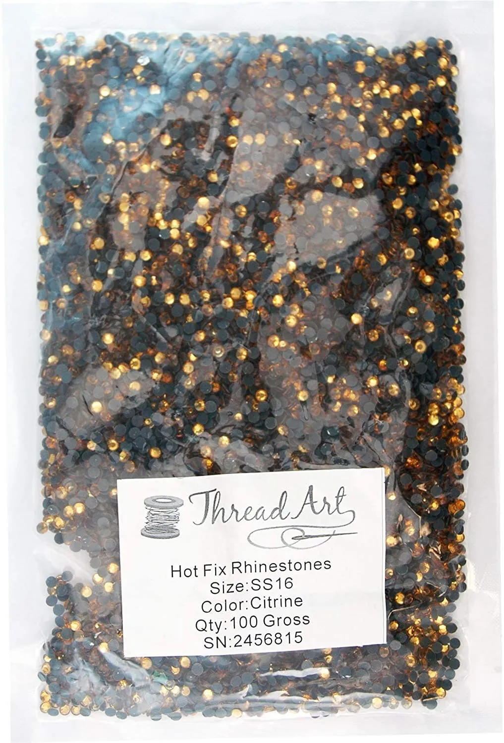 Threadart Bulk Hot Fix Rhinestones Citrine - SS16 (4mm) - 14400 stones - 100 Gross Bulk Pack