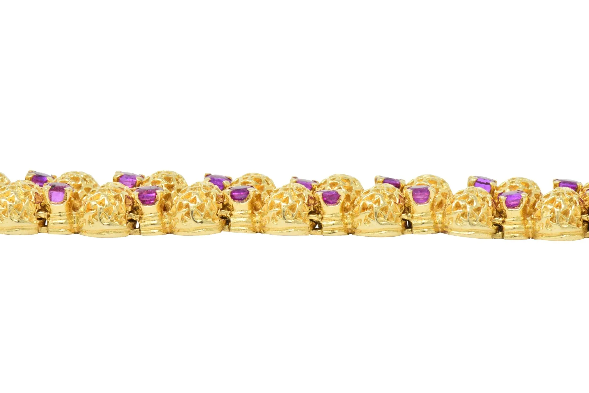 Tiffany & Co. 4.56 CTW Ruby 18 Karat Gold Textured Link Bracelet
