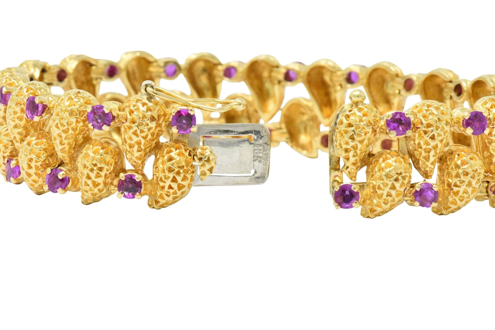 Tiffany & Co. 4.56 CTW Ruby 18 Karat Gold Textured Link Bracelet