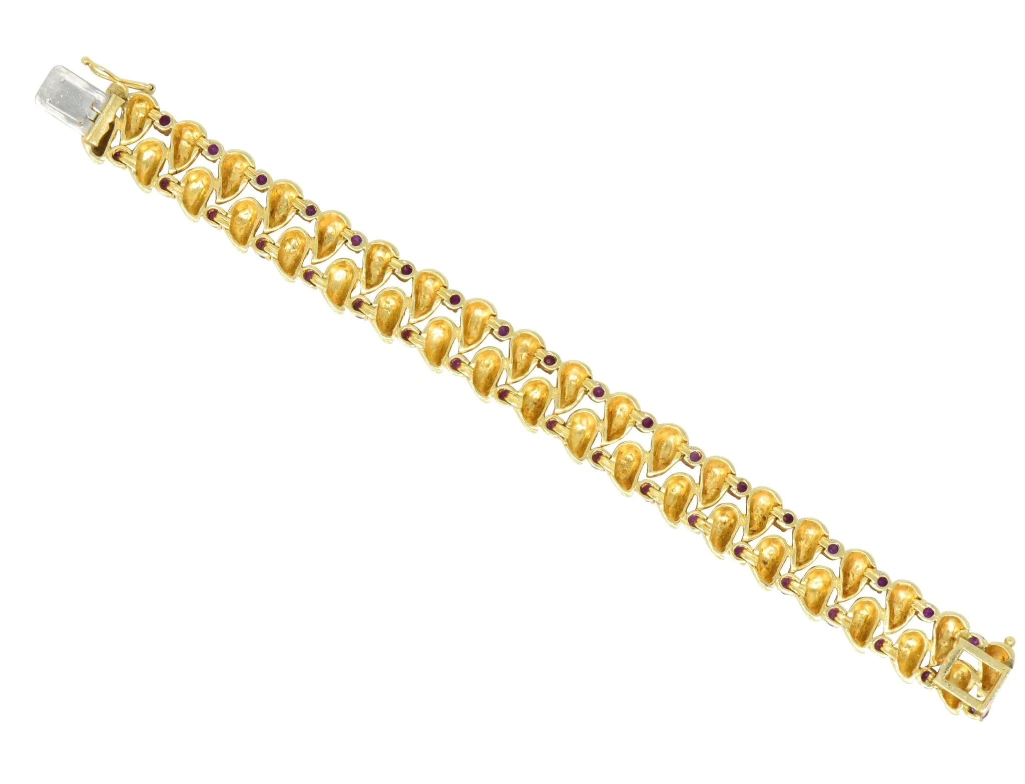 Tiffany & Co. 4.56 CTW Ruby 18 Karat Gold Textured Link Bracelet