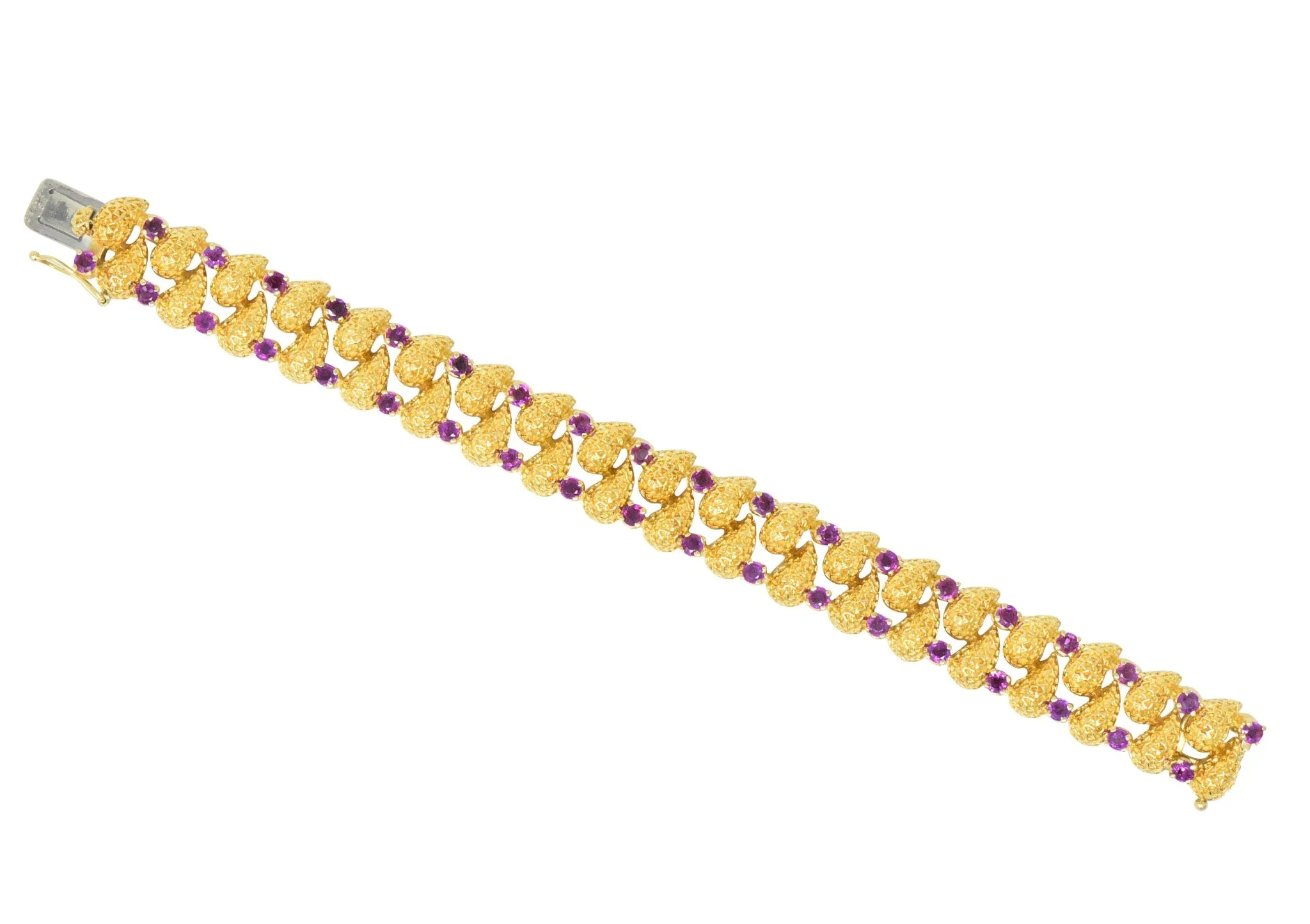Tiffany & Co. 4.56 CTW Ruby 18 Karat Gold Textured Link Bracelet