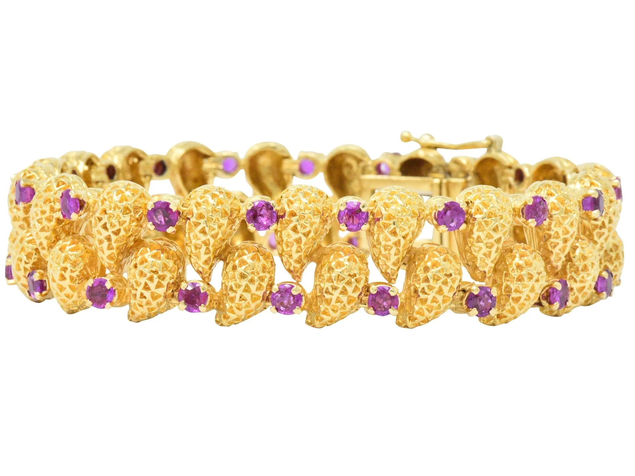 Tiffany & Co. 4.56 CTW Ruby 18 Karat Gold Textured Link Bracelet