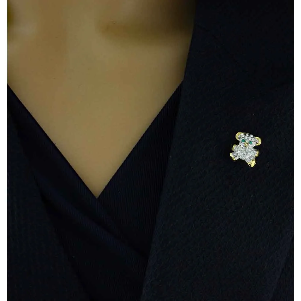 Tiny Gold and Silver Crystal Teddy Bear Lapel Tac Pin - SPA635A