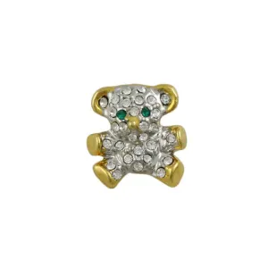 Tiny Gold and Silver Crystal Teddy Bear Lapel Tac Pin - SPA635A