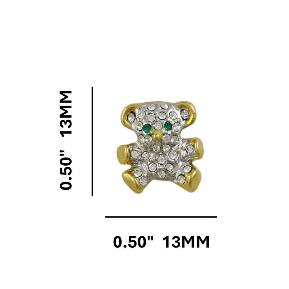 Tiny Gold and Silver Crystal Teddy Bear Lapel Tac Pin - SPA635A