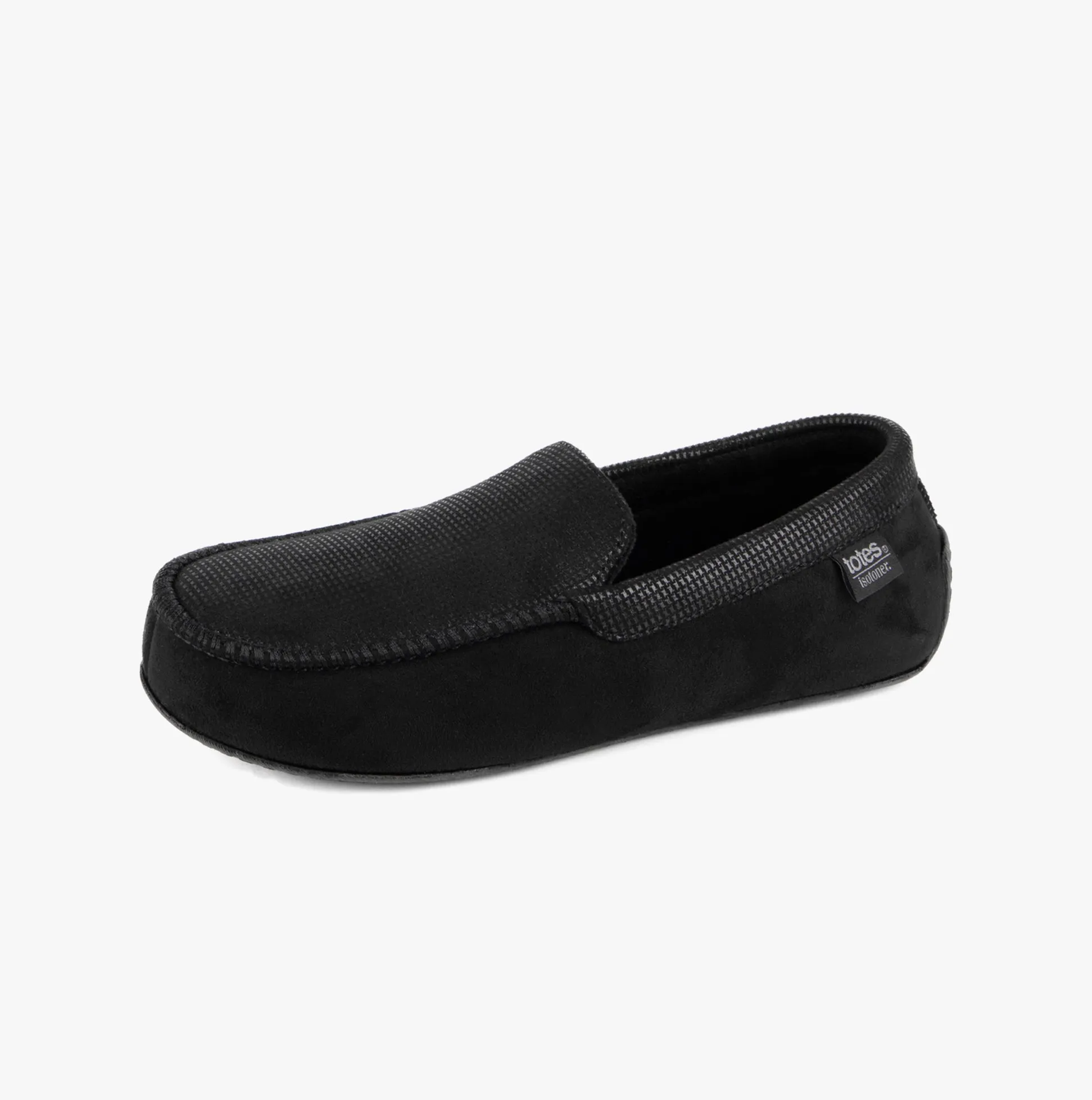 Totes Isotoner SQUARE PATTERNED SMART MOCCASIN Mens Moccasin Slippers Black