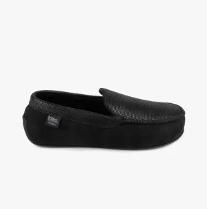 Totes Isotoner SQUARE PATTERNED SMART MOCCASIN Mens Moccasin Slippers Black
