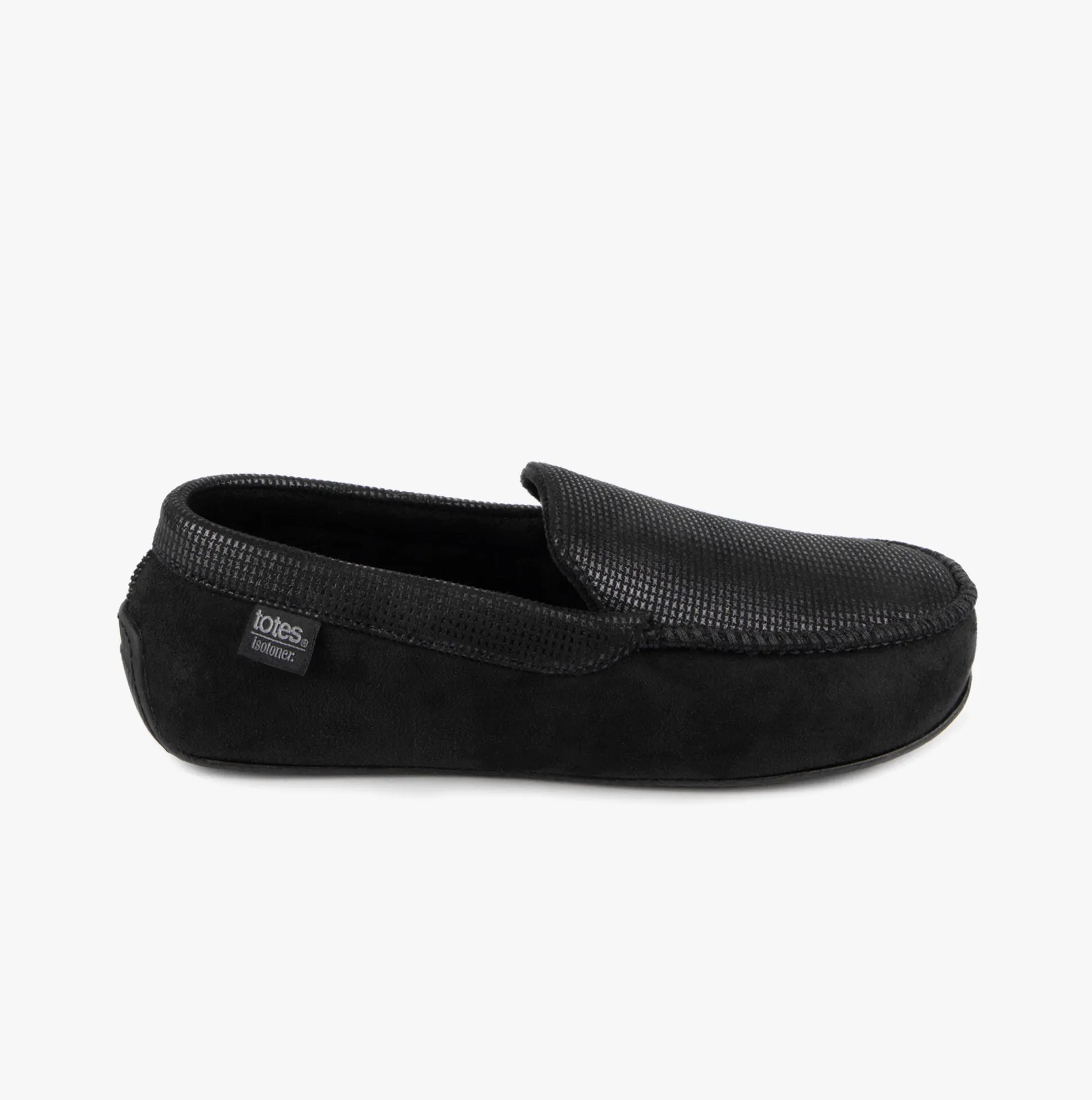 Totes Isotoner SQUARE PATTERNED SMART MOCCASIN Mens Moccasin Slippers Black