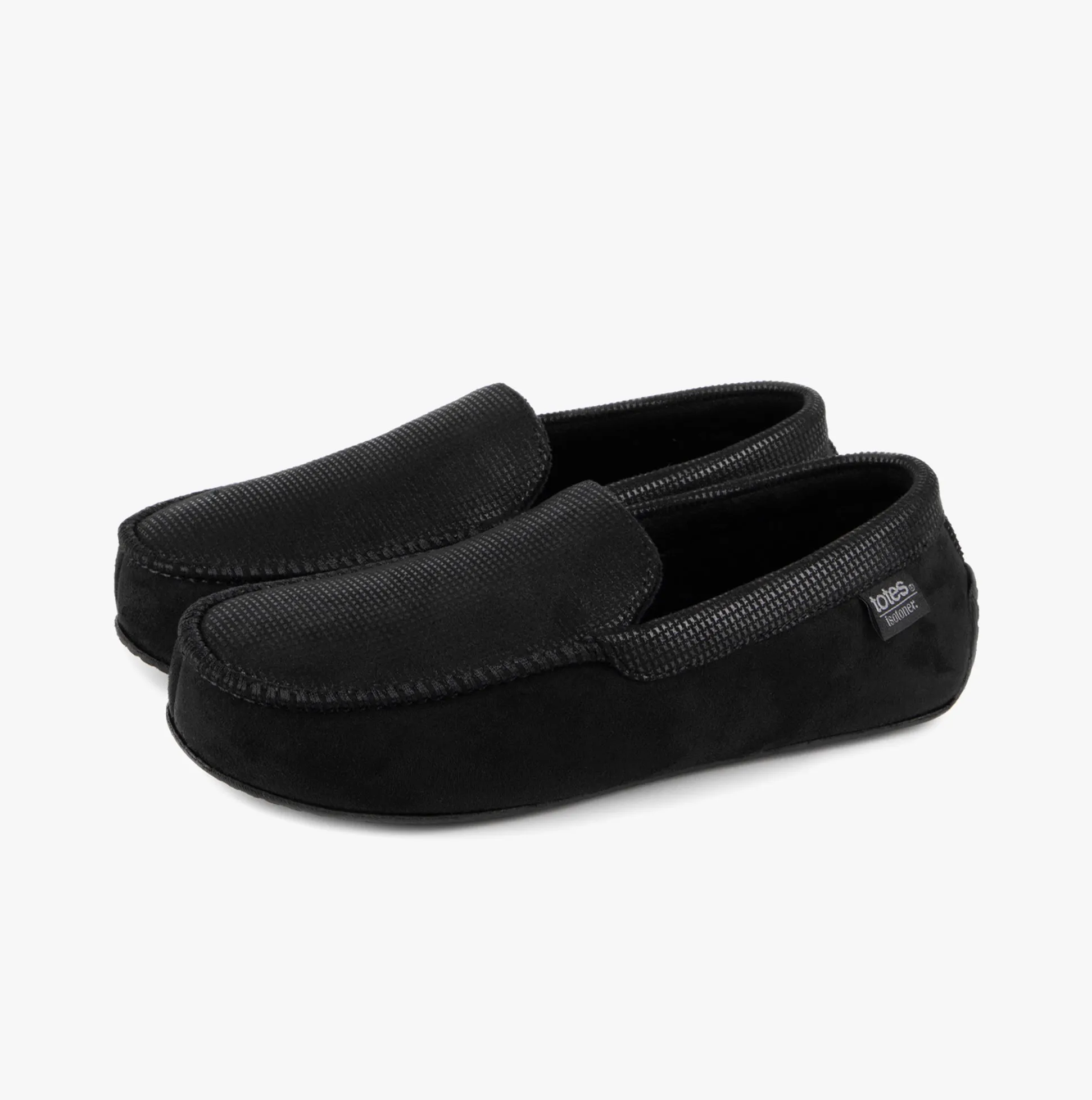 Totes Isotoner SQUARE PATTERNED SMART MOCCASIN Mens Moccasin Slippers Black